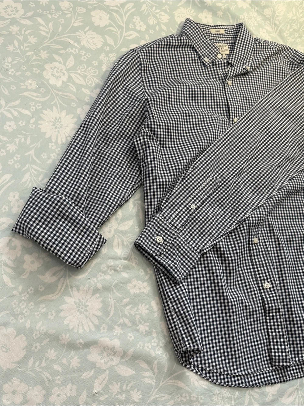 J. Crew Navy and White Gingham Button-Down Shirt
